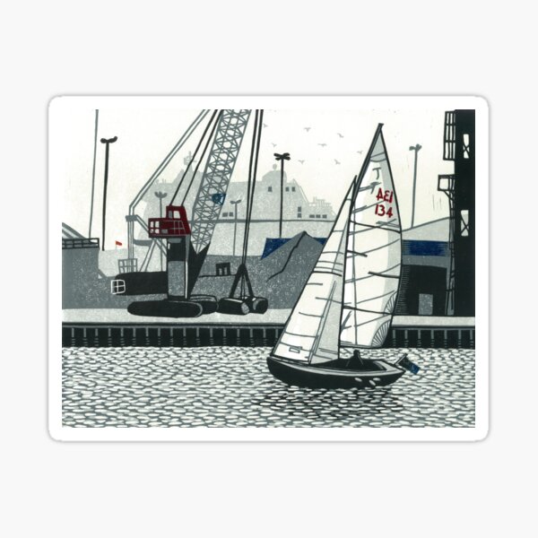 Poole Quay - Original linocut by Francesca Whetnall Sticker