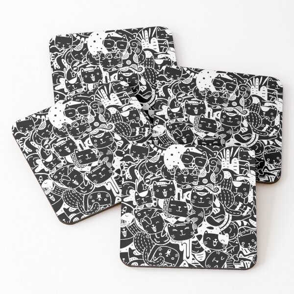 Item preview, Doodles Cats pattern for cat lovers (Dark version) designed and sold by angus77ok.