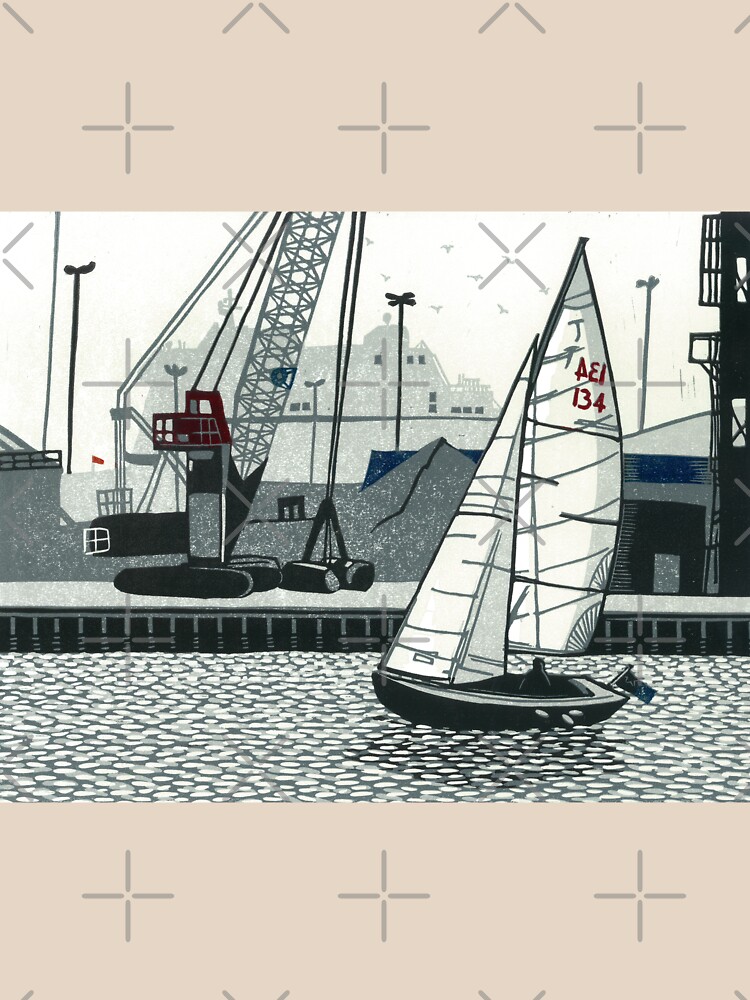 Poole Quay - Original linocut by Francesca Whetnall by Cecca-Designs