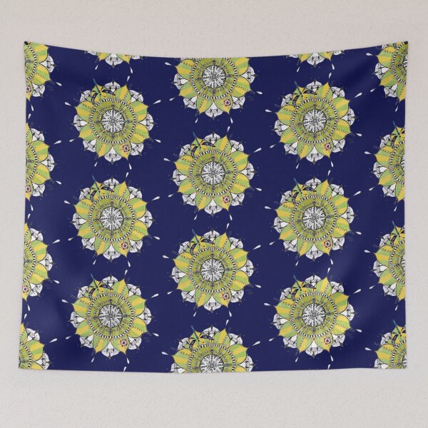 Item preview, Mandala Dragonfly Yellow Green Colours Prepare For Swift Action Dark Blue designed and sold by SpiritGifts.