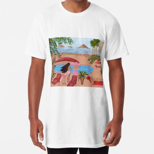 Ladies In Paradise By Loure Bussey, Tropical Artwork, Colorful Artwork, Ocean Art Long T-Shirt