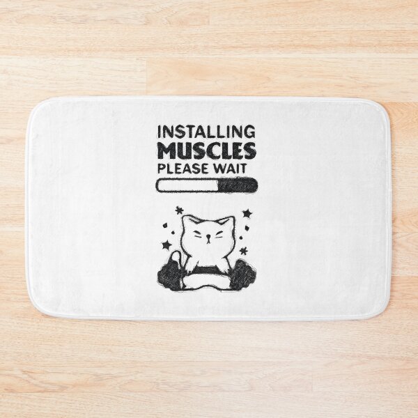 Item preview, Installing Muscles Please Wait, Installing Muscles Please Wait Cat, Funny Gym, Workout, Lift Weights. designed and sold by Loukman-Badri.