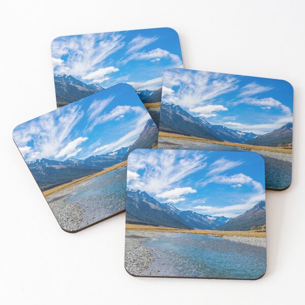 Item preview, The upper Ahuriri River on a sunny day, surrounded by snow capped mountains, New Zealand designed and sold by SnapTPhotograph.