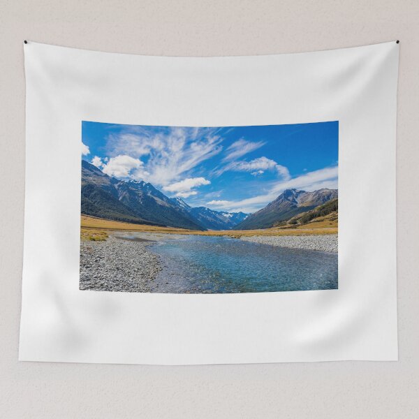 Item preview, The upper Ahuriri River on a sunny day, surrounded by snow capped mountains, New Zealand designed and sold by SnapTPhotograph.