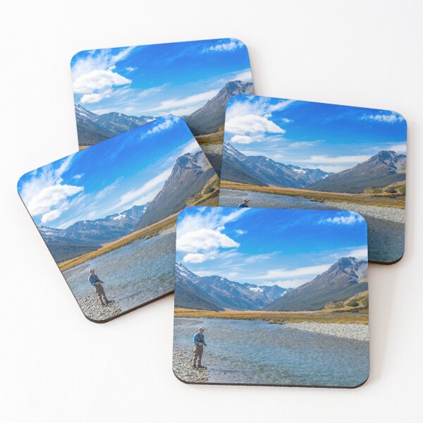 Item preview, An angler fly fishing for trout on the Ahuriri river, surrounded by mountains, New Zealand designed and sold by SnapTPhotograph.