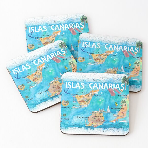 Item preview, Canary Islands Illustrated Travel Map with Tenerife, Gran Canary, Lanzarote, Fuerteventura La Palma Gomera and Hierro designed and sold by artshop77.