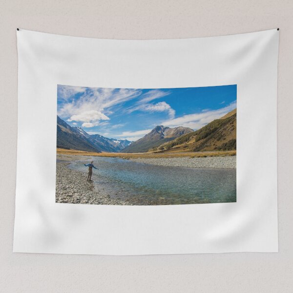 Item preview, A fly fisherman casting for trout on the Ahuriri River in New Zealand designed and sold by SnapTPhotograph.