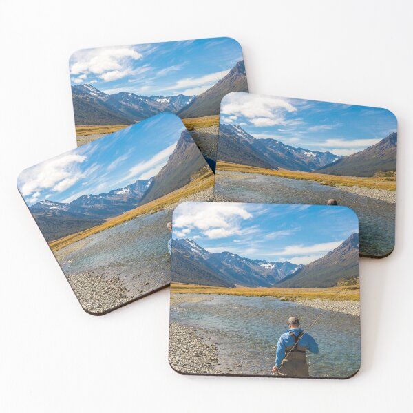 Item preview, An fly fisherman looking for trout in the mountains of the Ahuriri River designed and sold by SnapTPhotograph.