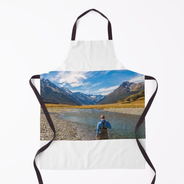 Item preview, An fly fisherman looking for trout in the mountains of the Ahuriri River designed and sold by SnapTPhotograph.