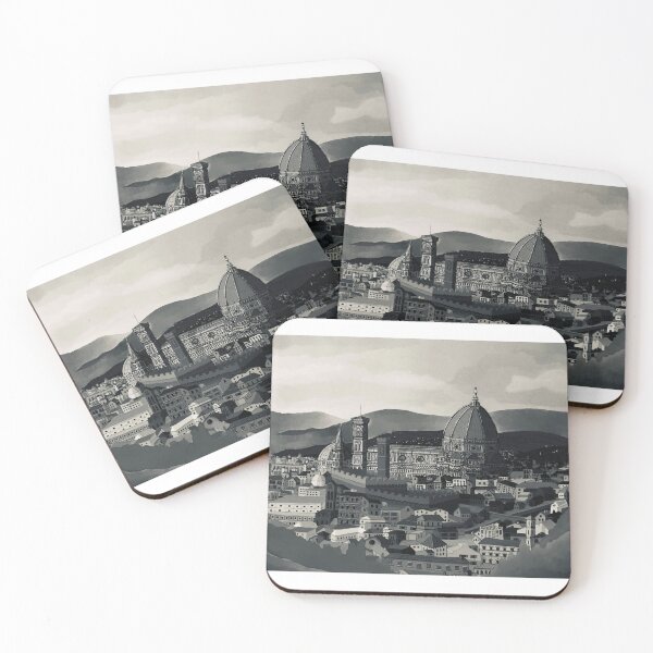 Item preview, Black and white digital landscape painting of Florence designed and sold by amyjanebee.