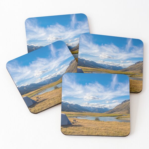 Item preview, A tent pitched beside a river, surrounded by mountains, in New Zealand designed and sold by SnapTPhotograph.