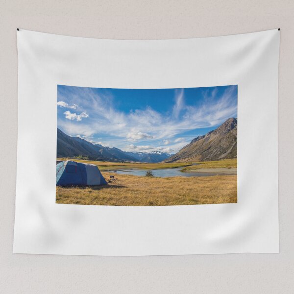 Item preview, A tent pitched beside a river, surrounded by mountains, in New Zealand designed and sold by SnapTPhotograph.
