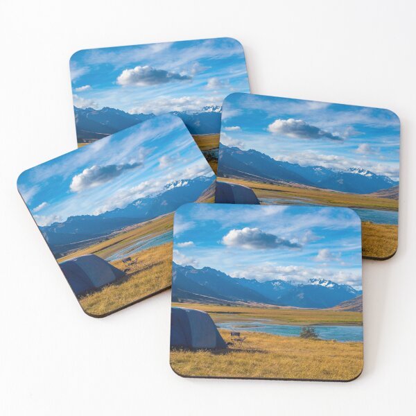 Item preview, A tent pitched beside a river, surrounded by mountains, in New Zealand designed and sold by SnapTPhotograph.
