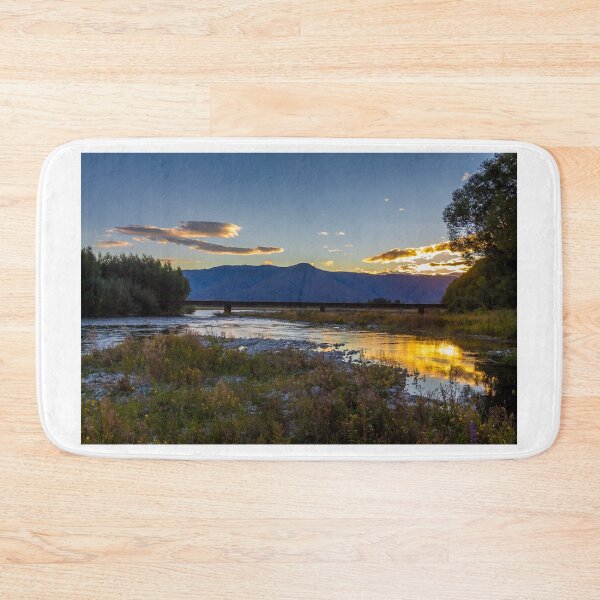 Item preview, Sunset on the Tekapo River, with mountains in the background in summer, New Zealand designed and sold by SnapTPhotograph.