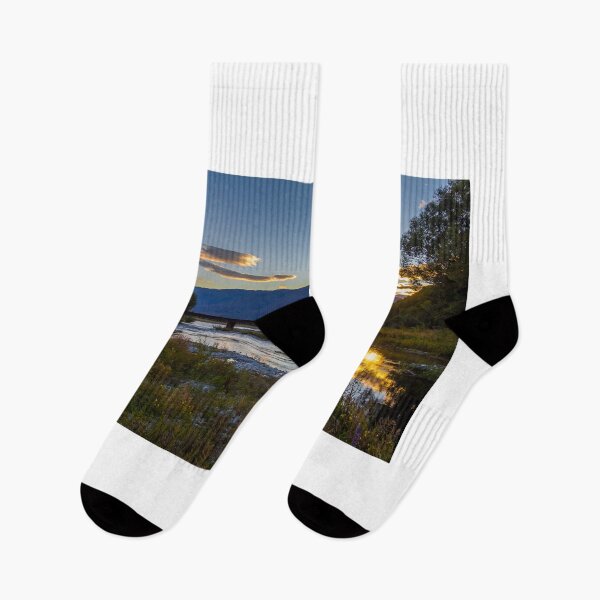 Item preview, Sunset on the Tekapo River, with mountains in the background in summer, New Zealand designed and sold by SnapTPhotograph.