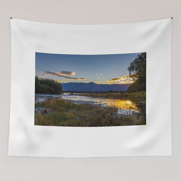 Item preview, Sunset on the Tekapo River, with mountains in the background in summer, New Zealand designed and sold by SnapTPhotograph.