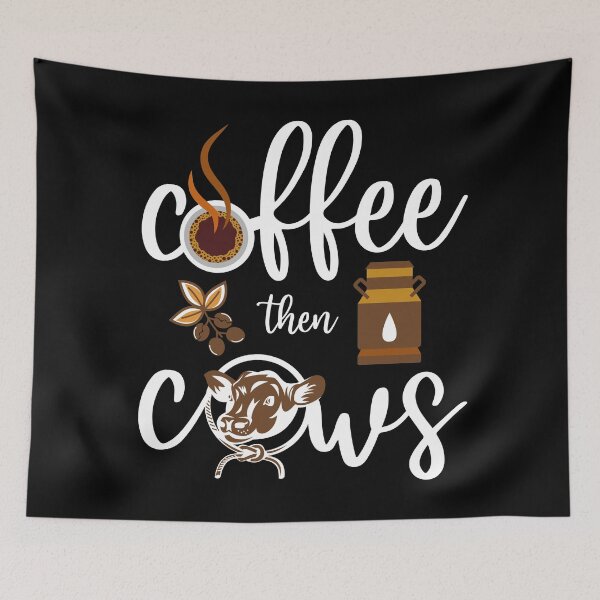 Item preview, Coffee then Cows | Coffee cup, coffee beans, milk can and cow | Also available in dark lettering for white background designed and sold by InkItStudio.