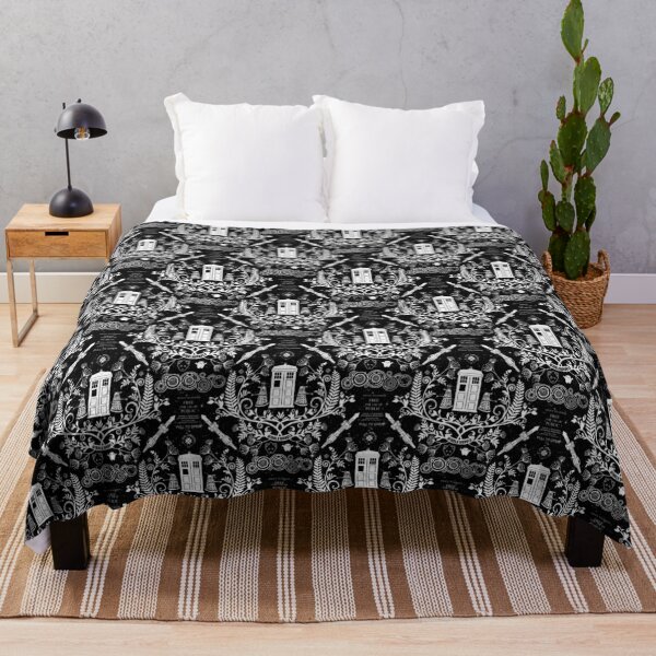 Who Damask B&W Throw Blanket