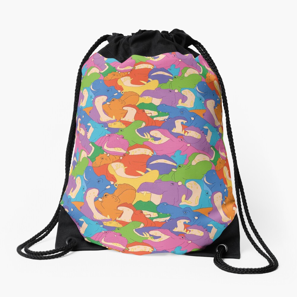 Laughing Hippos - bright Drawstring Bag