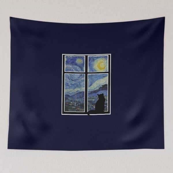 Item preview, Black Cat watching a Starry Night designed and sold by Fibracreativa.