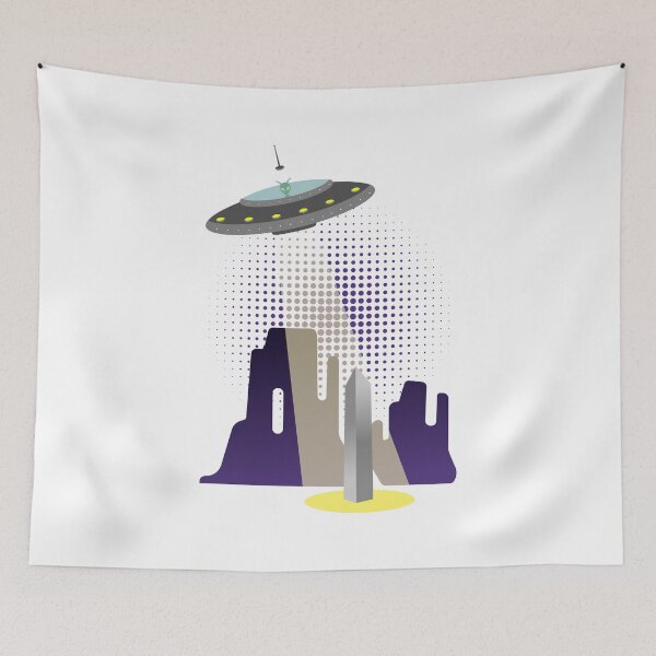 Item preview, Alien in UFO planting a monolith in Utah designed and sold by Happy Puppy Print On Demand.