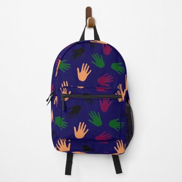 Item preview, multicolored hand prints on blue background designed and sold by Olha Volokhova.