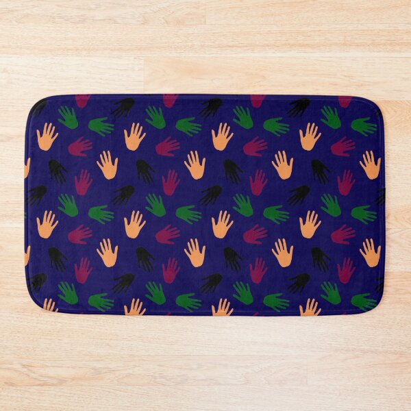 Item preview, multicolored hand prints on blue background designed and sold by Olha Volokhova.