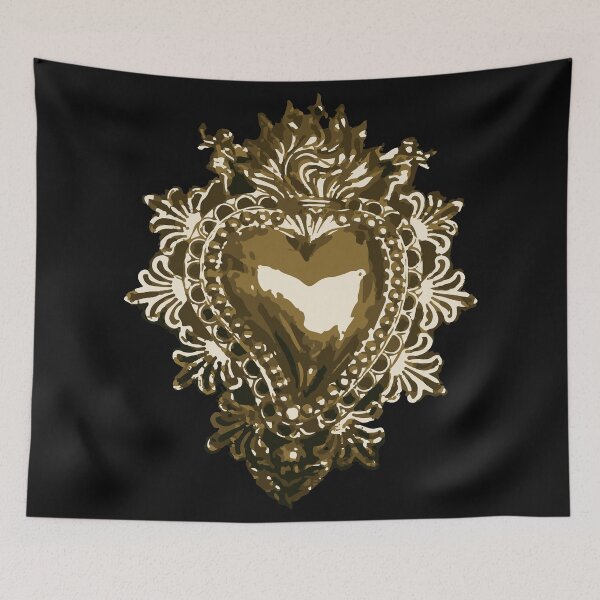 Item preview, Golden sacred heart mexican handmade shinny tin ornament traditional metalwork designed and sold by T-Mex.