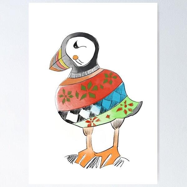 Item preview, Puffin in a Fair Isle jumper designed and sold by ScottishSal.