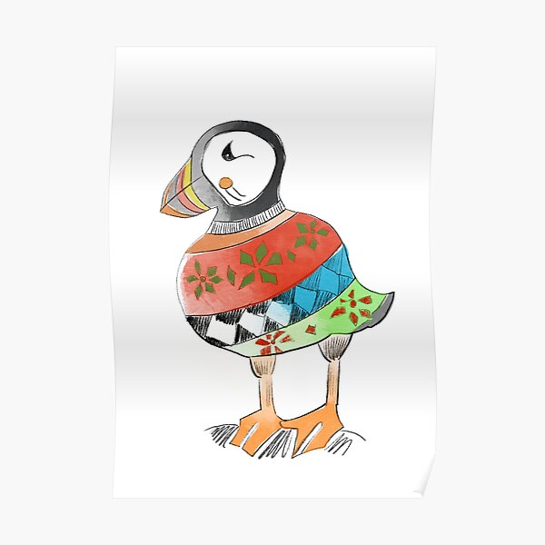 Puffin in a Fair Isle jumper Poster