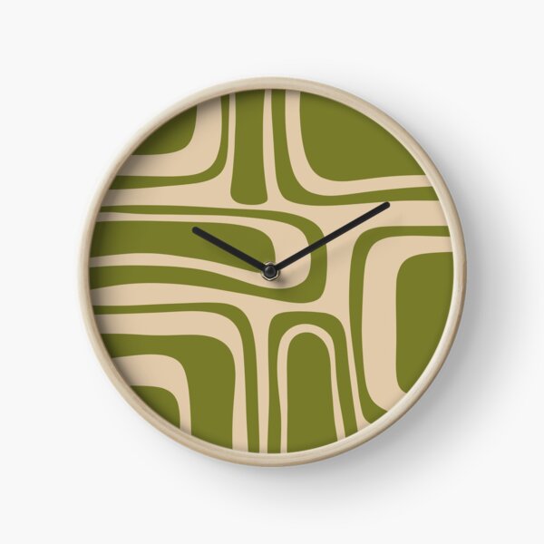 Palm Springs Retro Midcentury Modern Abstract Pattern in Mid Mod Beige and Olive Green Clock