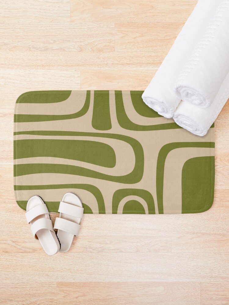 Palm Springs Retro Midcentury Modern Abstract Pattern in Mid Mod Beige and Olive Green | Bath ...