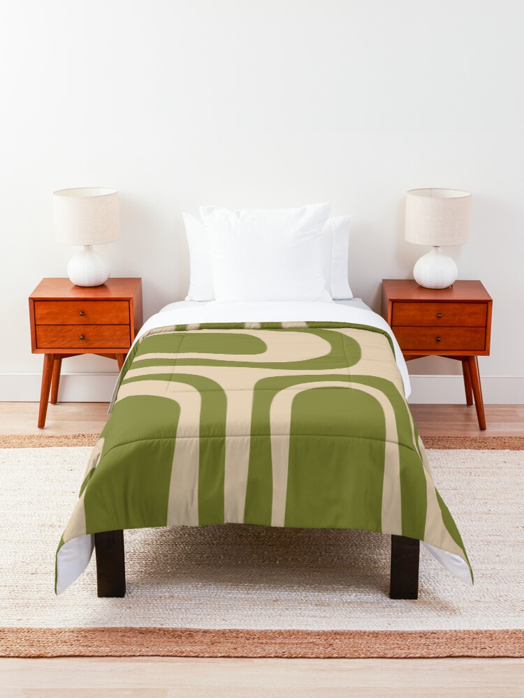 Alternate view of Palm Springs Retro Midcentury Modern Abstract Pattern in Mid Mod Beige and Olive Green Comforter