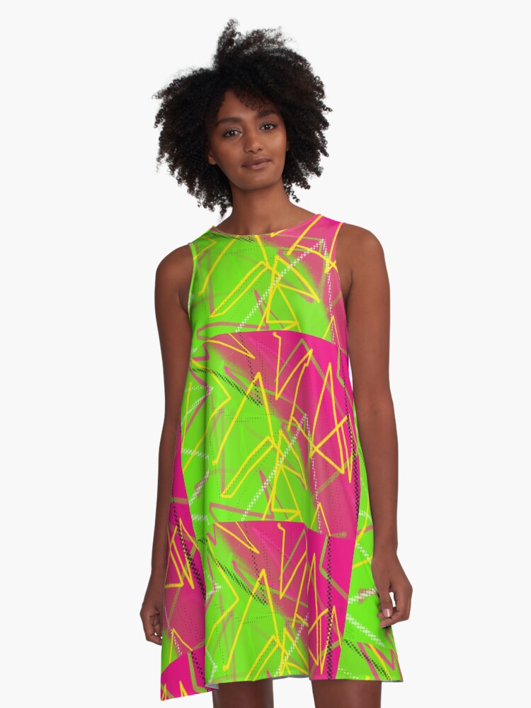 Thumbnail 1 of 4, A-Line Dress, Neon 80's Vibes designed and sold by that5280lady.