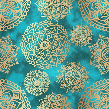 Artwork thumbnail, Light Blue and Gold Mandala Pattern by Julie Erin Designs