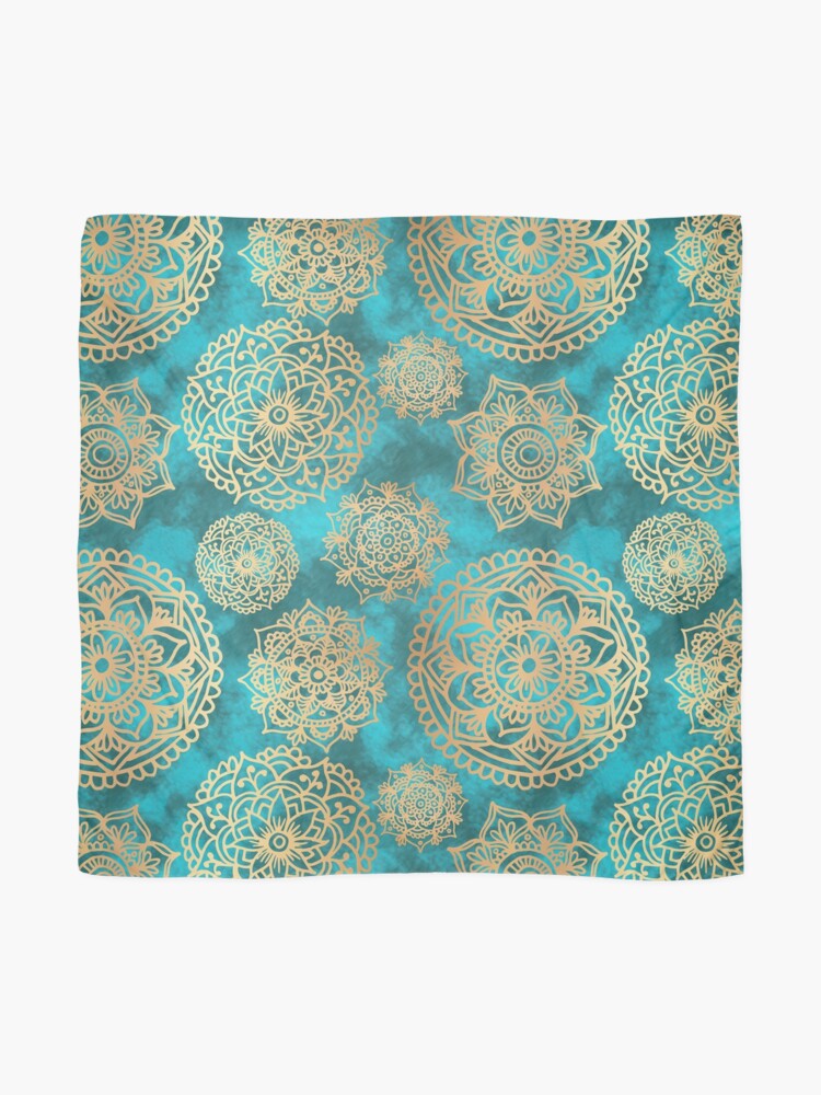 Thumbnail 2 of 3, Scarf, Light Blue and Gold Mandala Pattern designed and sold by julieerindesign.