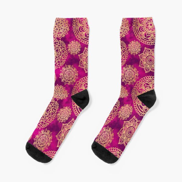Pink and Gold Mandala Pattern Socks