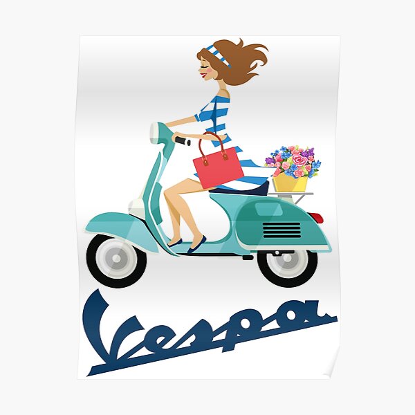 Cute Girl on Vintage Vespa Poster