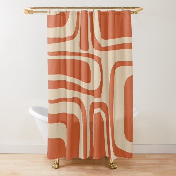  White Orange Shower Curtain Modern Abstract Geometric