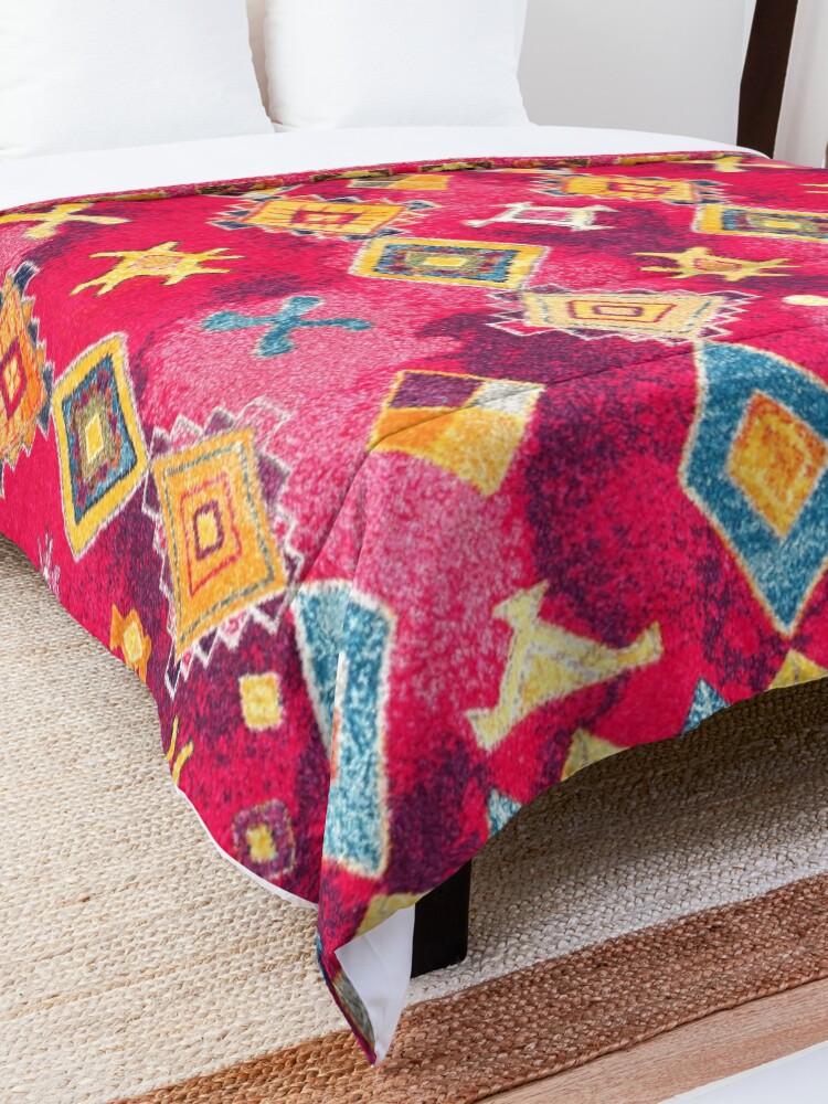 Alternate view of Pink Oriental Bohemian Traditional Moroccan Style Artwork Comforter