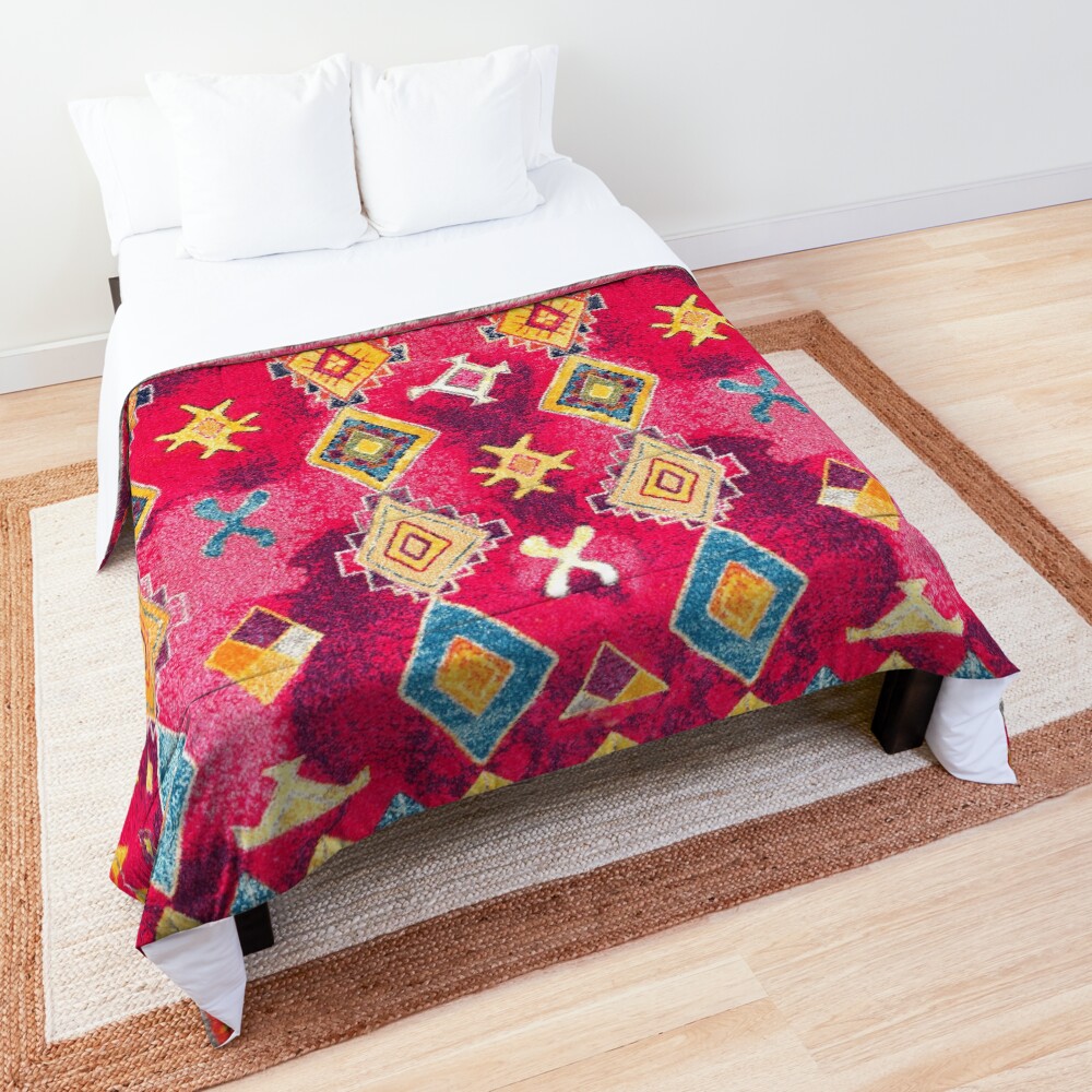 Pink Oriental Bohemian Traditional Moroccan Style Artwork Comforter