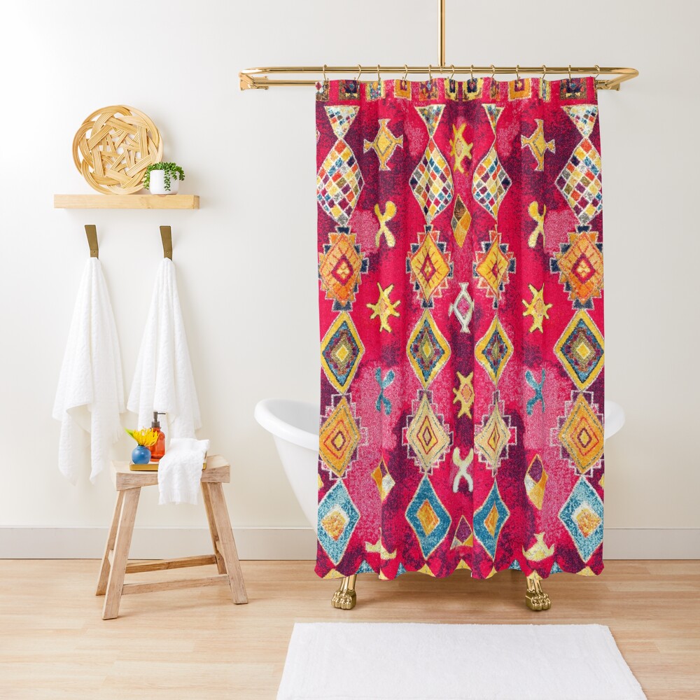Pink Oriental Bohemian Traditional Moroccan Style Artwork Shower Curtain