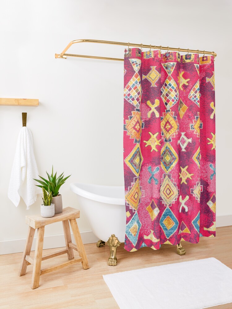 Alternate view of Pink Oriental Bohemian Traditional Moroccan Style Artwork Shower Curtain