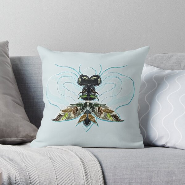 Cute alien insect - on light blue Throw Pillow