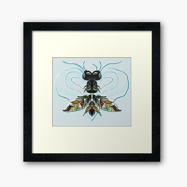 Cute alien insect - on light blue Framed Art Print