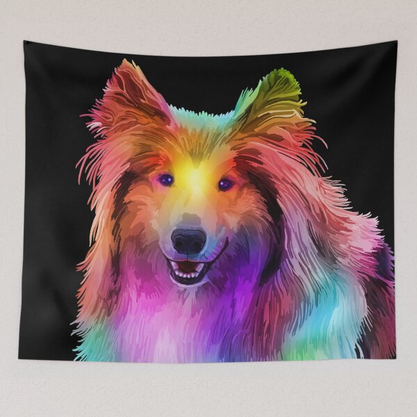 Item preview, Rainbow Psychedelic Rough Coated Collie Dog Portrait  designed and sold by Deborah Camp.