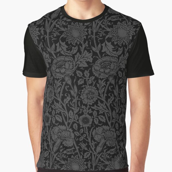 William Morris Carnations | Black and Grey Floral Pattern | Flower Patterns | Vintage Patterns | Classic Patterns | Graphic T-Shirt