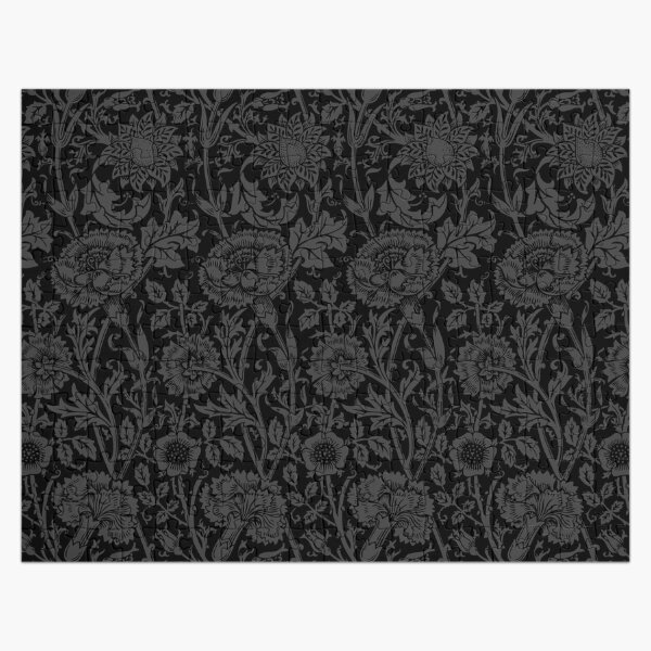 William Morris Carnations | Black and Grey Floral Pattern | Flower Patterns | Vintage Patterns | Classic Patterns | Jigsaw Puzzle