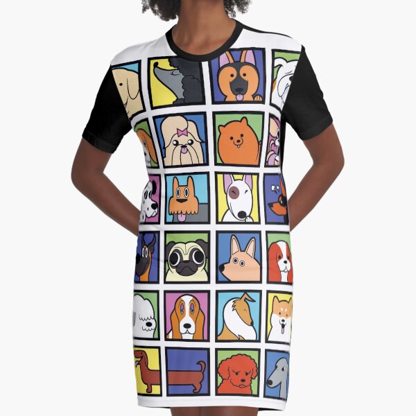 Cartoon Dog Breeds Graphic T-Shirt Dress