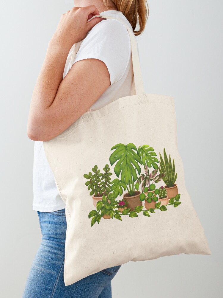 Cute Plant Pot Cottage Core Aesthetic Design on Canvas Tote 